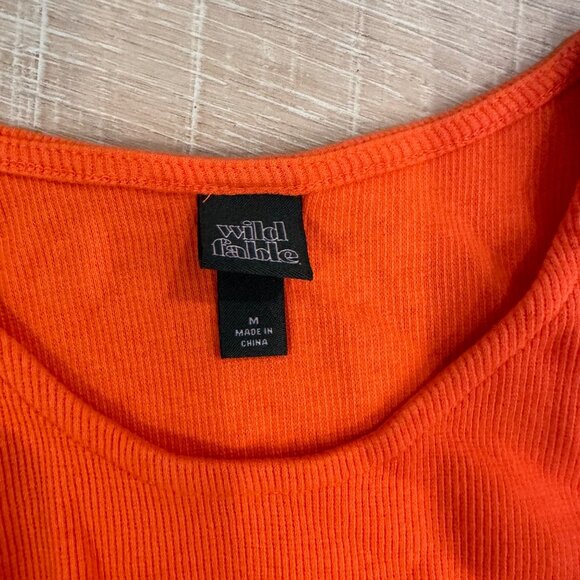 WILD FABLE WOMENS ORANGE SLEEVELESS CROPPED RIBBED TOP SHIRT - Picture 3 of 5